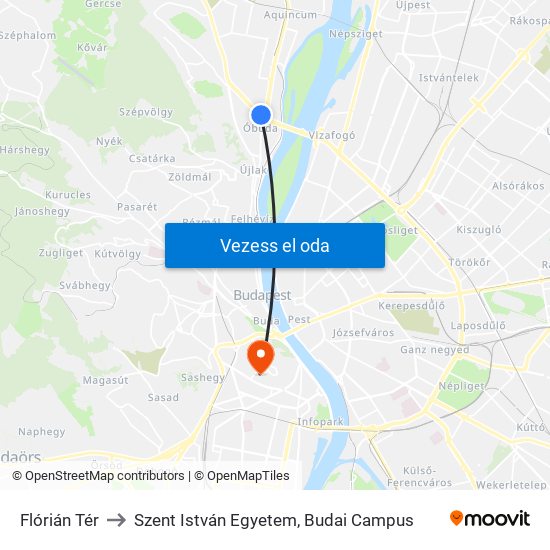 Flórián Tér to Szent István Egyetem, Budai Campus map