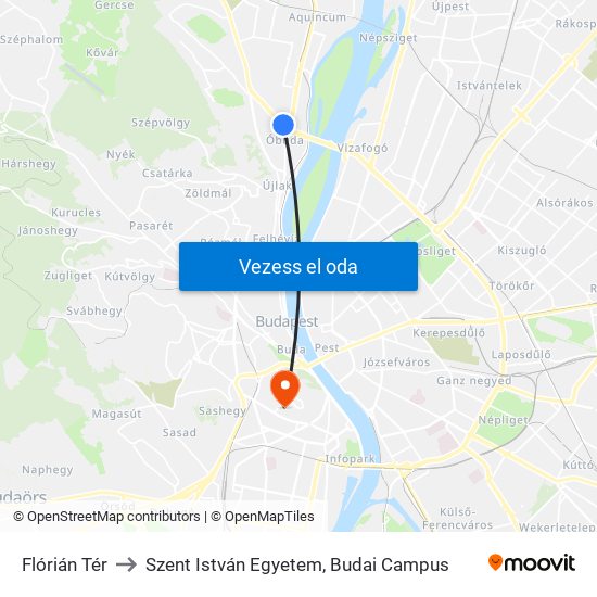 Flórián Tér to Szent István Egyetem, Budai Campus map