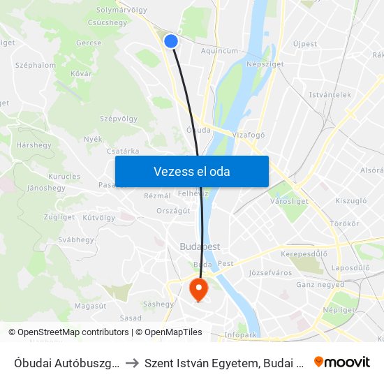 Óbudai Autóbuszgarázs to Szent István Egyetem, Budai Campus map
