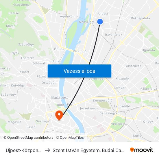 Újpest-Központ M to Szent István Egyetem, Budai Campus map