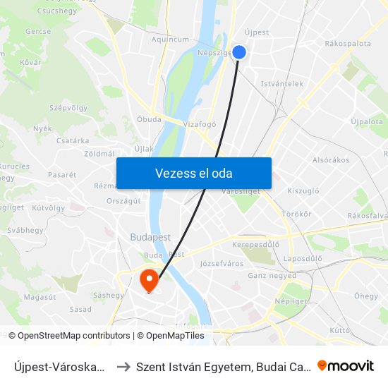 Újpest-Városkapu M to Szent István Egyetem, Budai Campus map