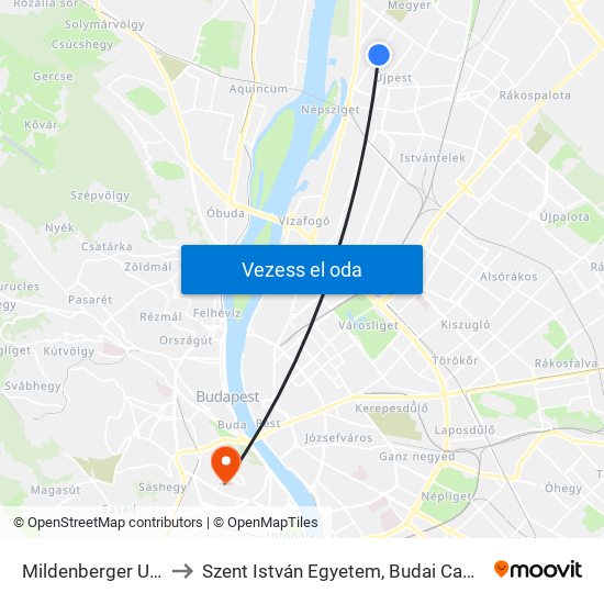 Mildenberger Utca to Szent István Egyetem, Budai Campus map