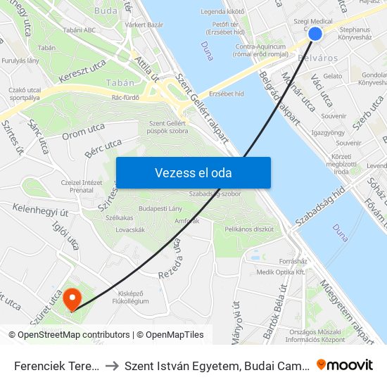 Ferenciek Tere M to Szent István Egyetem, Budai Campus map