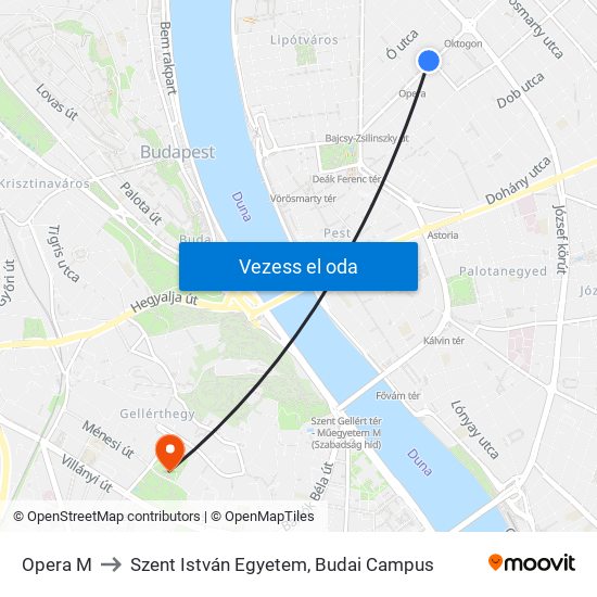 Opera M to Szent István Egyetem, Budai Campus map