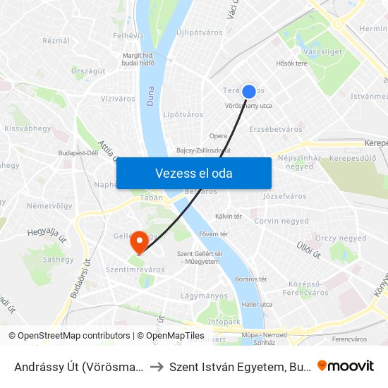 Andrássy Út (Vörösmarty Utca M) to Szent István Egyetem, Budai Campus map