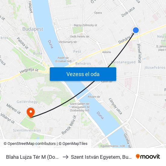 Blaha Lujza Tér M (Dohány Utca) to Szent István Egyetem, Budai Campus map