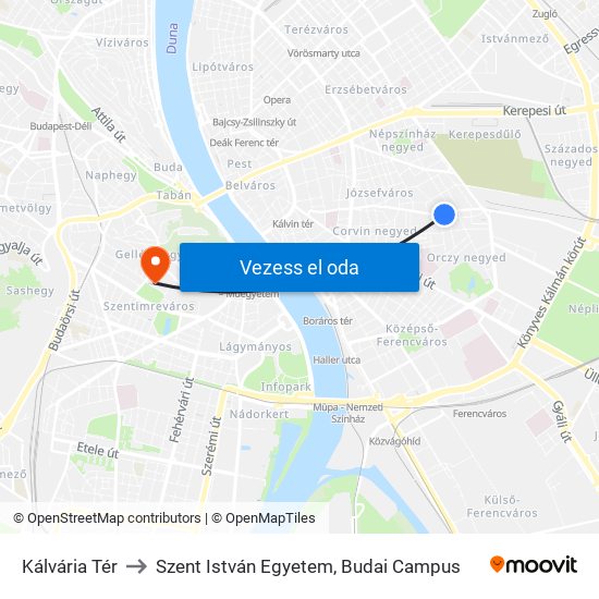 Kálvária Tér to Szent István Egyetem, Budai Campus map