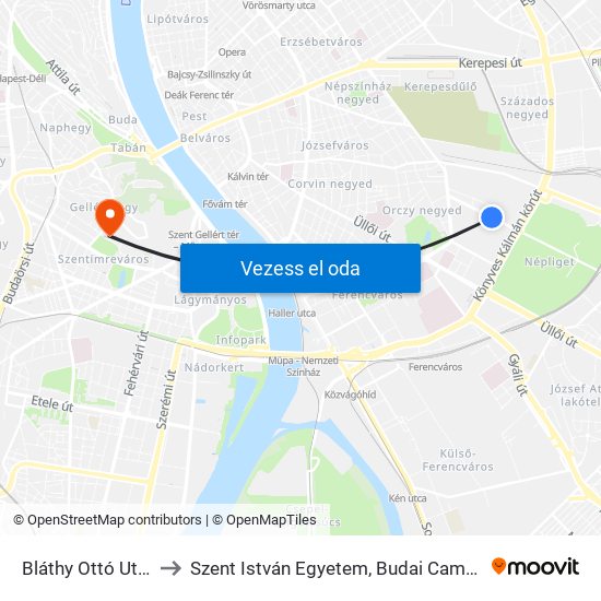 Bláthy Ottó Utca to Szent István Egyetem, Budai Campus map