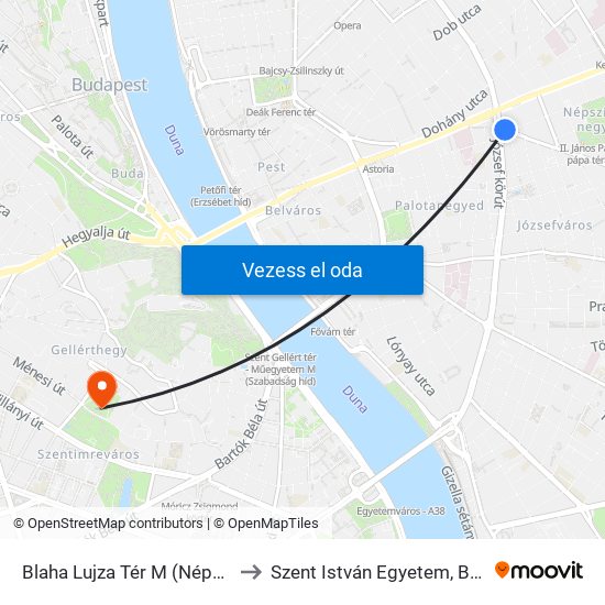 Blaha Lujza Tér M (Népszínház Utca) to Szent István Egyetem, Budai Campus map