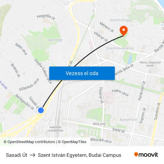 Sasadi Út to Szent István Egyetem, Budai Campus map