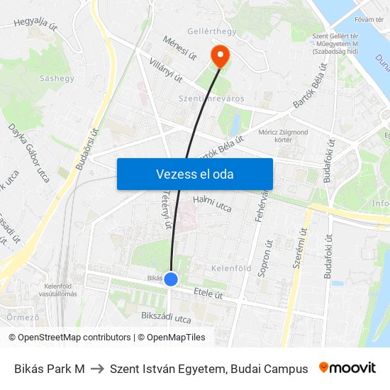 Bikás Park M to Szent István Egyetem, Budai Campus map