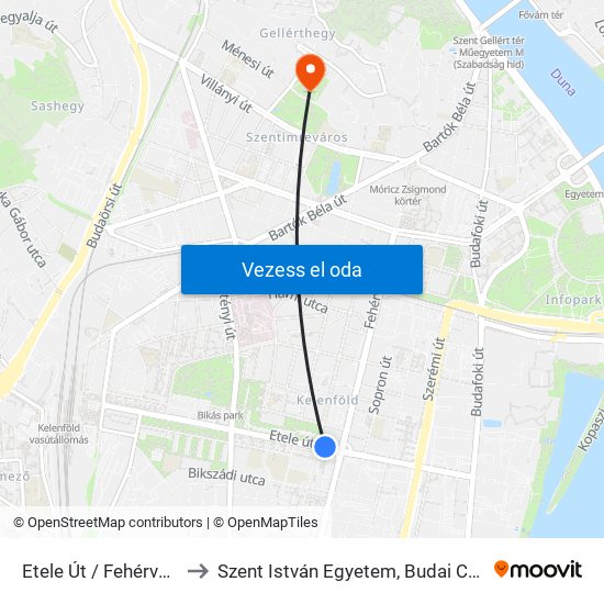 Etele Út / Fehérvári Út to Szent István Egyetem, Budai Campus map
