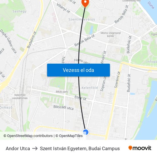 Andor Utca to Szent István Egyetem, Budai Campus map