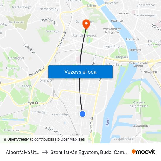 Albertfalva Utca to Szent István Egyetem, Budai Campus map
