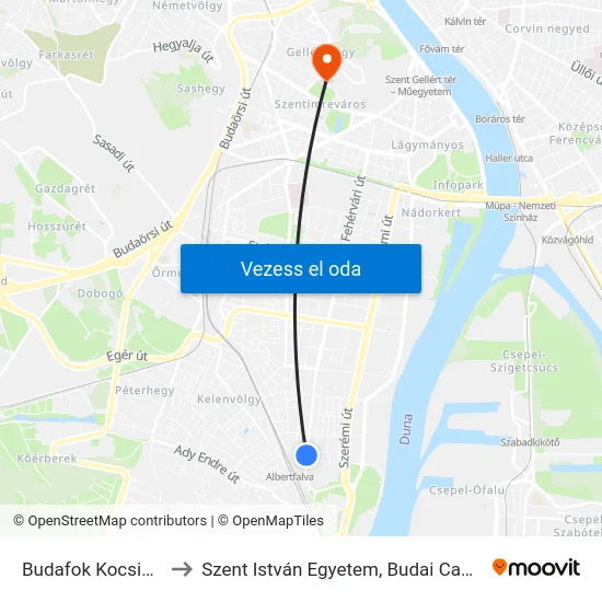 Budafok Kocsiszín to Szent István Egyetem, Budai Campus map