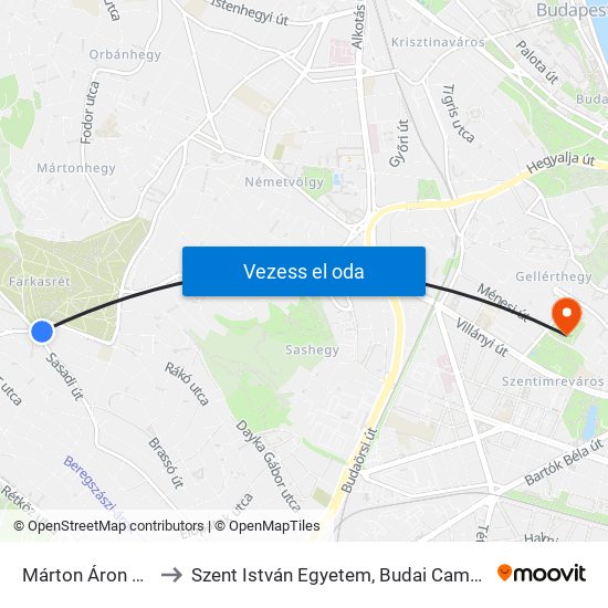 Márton Áron Tér to Szent István Egyetem, Budai Campus map