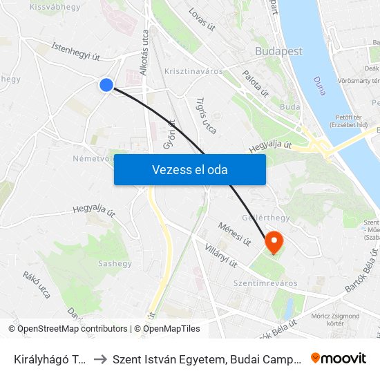 Királyhágó Tér to Szent István Egyetem, Budai Campus map