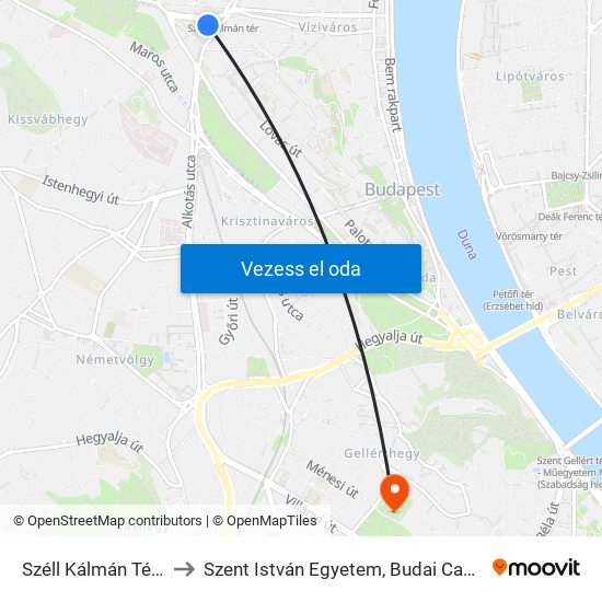 Széll Kálmán Tér M to Szent István Egyetem, Budai Campus map