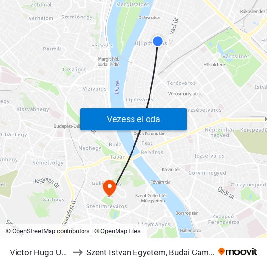Victor Hugo Utca to Szent István Egyetem, Budai Campus map