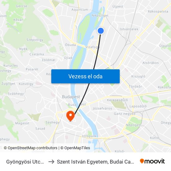 Gyöngyösi Utca M to Szent István Egyetem, Budai Campus map