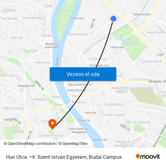 Hun Utca to Szent István Egyetem, Budai Campus map