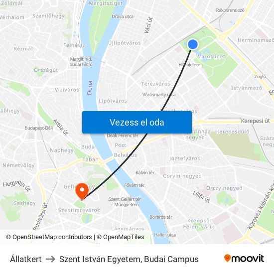 Állatkert to Szent István Egyetem, Budai Campus map