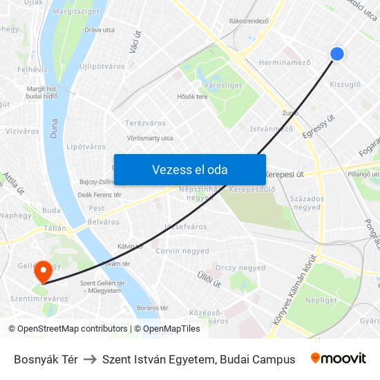 Bosnyák Tér to Szent István Egyetem, Budai Campus map