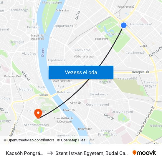 Kacsóh Pongrác Út to Szent István Egyetem, Budai Campus map