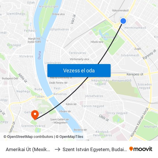 Amerikai Út (Mexikói Út M) to Szent István Egyetem, Budai Campus map