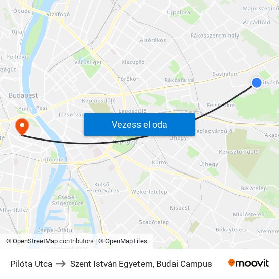 Pilóta Utca to Szent István Egyetem, Budai Campus map