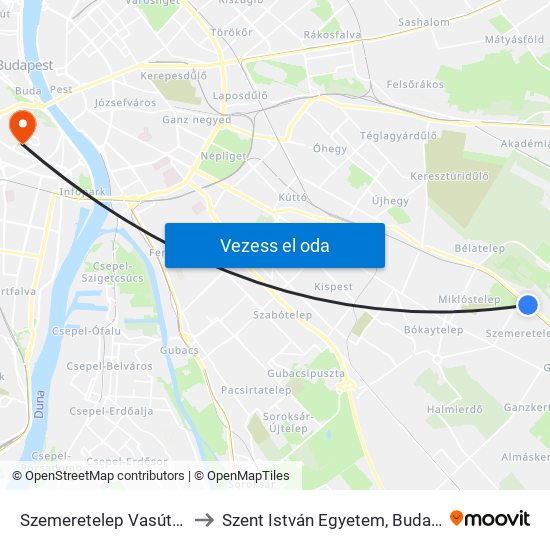 Szemeretelep Vasútállomás to Szent István Egyetem, Budai Campus map
