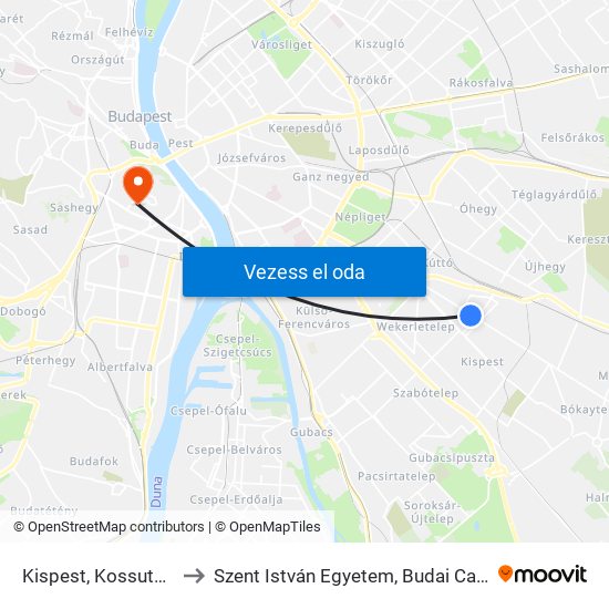 Kispest, Kossuth Tér to Szent István Egyetem, Budai Campus map