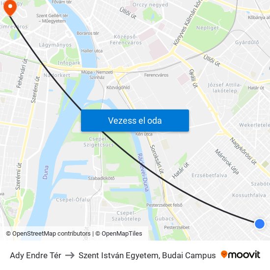 Ady Endre Tér to Szent István Egyetem, Budai Campus map