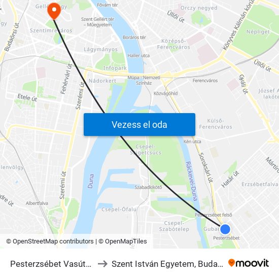 Pesterzsébet Vasútállomás to Szent István Egyetem, Budai Campus map