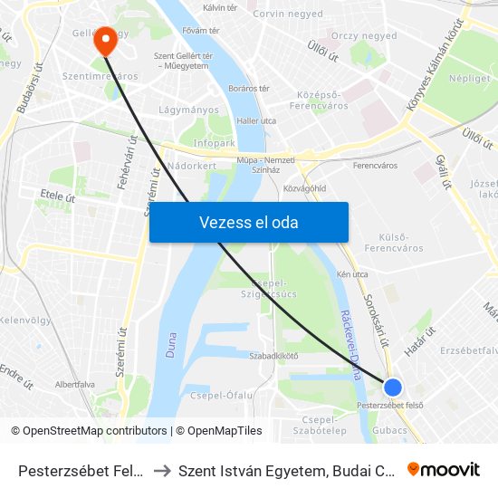 Pesterzsébet Felső H to Szent István Egyetem, Budai Campus map