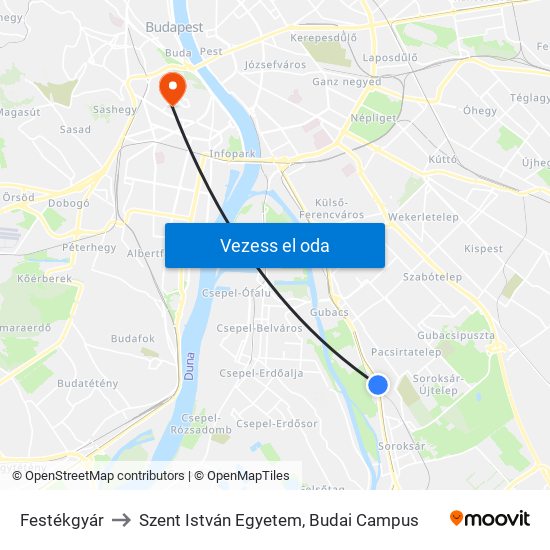 Festékgyár to Szent István Egyetem, Budai Campus map