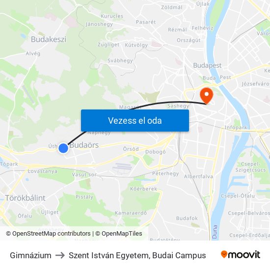 Gimnázium to Szent István Egyetem, Budai Campus map