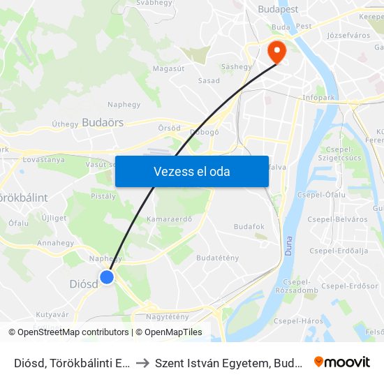 Diósd, Törökbálinti Elágazás to Szent István Egyetem, Budai Campus map