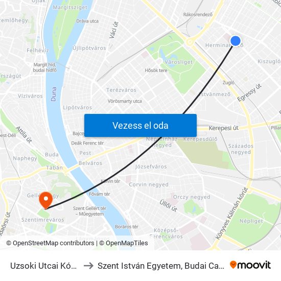 Uzsoki Utcai Kórház to Szent István Egyetem, Budai Campus map