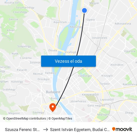 Szusza Ferenc Stadion to Szent István Egyetem, Budai Campus map