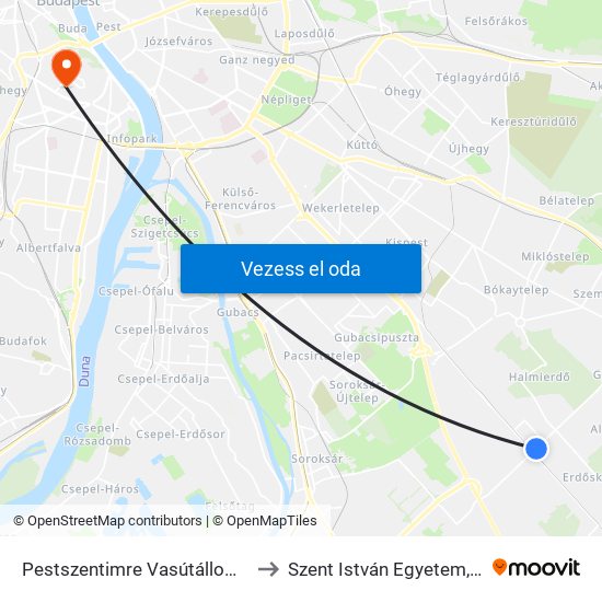 Pestszentimre Vasútállomás (Nemes Utca) to Szent István Egyetem, Budai Campus map