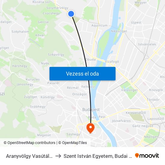 Aranyvölgy Vasútállomás to Szent István Egyetem, Budai Campus map