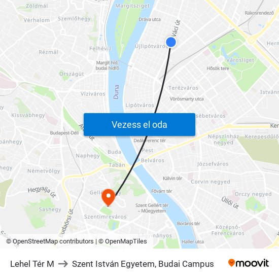 Lehel Tér M to Szent István Egyetem, Budai Campus map