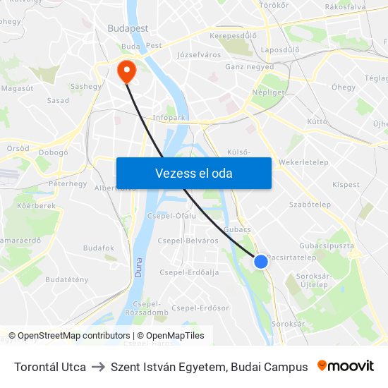 Torontál Utca to Szent István Egyetem, Budai Campus map