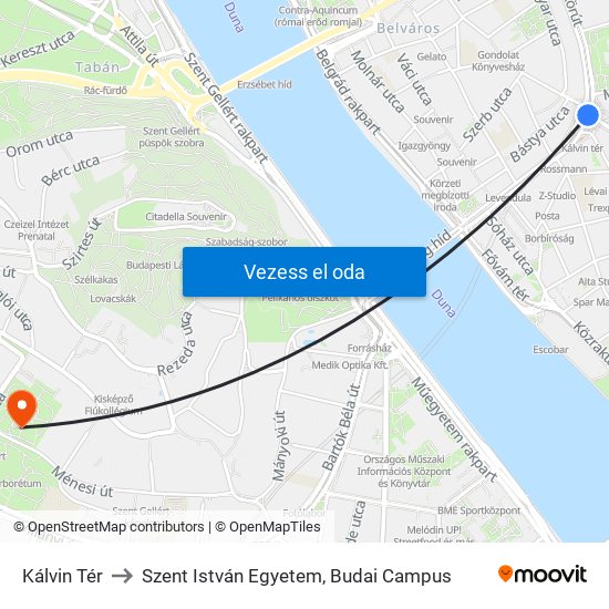 Kálvin Tér to Szent István Egyetem, Budai Campus map