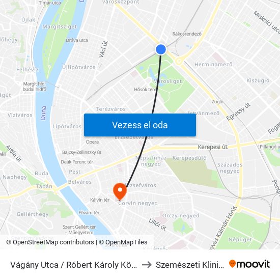 Vágány Utca / Róbert Károly Körút to Szemészeti Klinika map