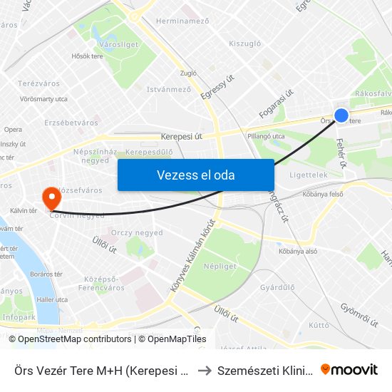 Örs Vezér Tere M+H (Kerepesi Út) to Szemészeti Klinika map