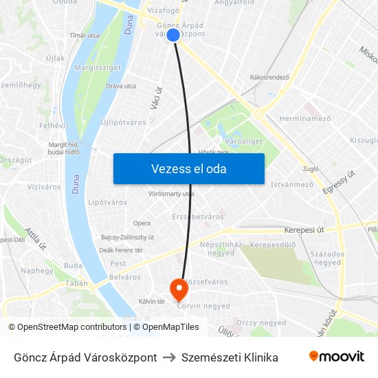 Göncz Árpád Városközpont to Szemészeti Klinika map