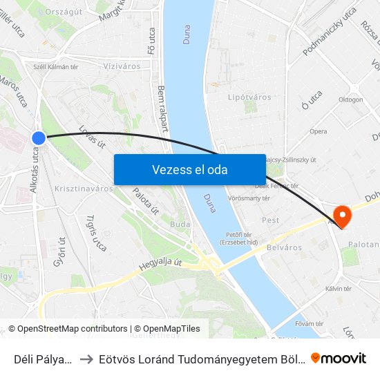 Déli Pályaudvar M to Eötvös Loránd Tudományegyetem Bölcsészettudományi Kar map