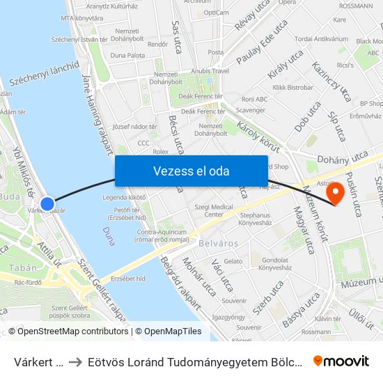 Várkert Bazár to Eötvös Loránd Tudományegyetem Bölcsészettudományi Kar map